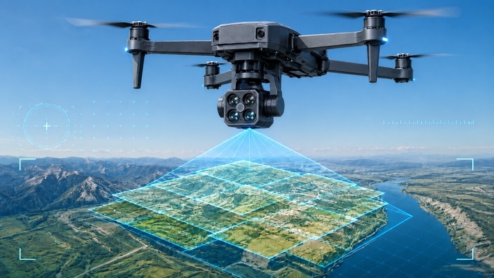 Mapping and photogrammetry payload creating aerial survey tiles